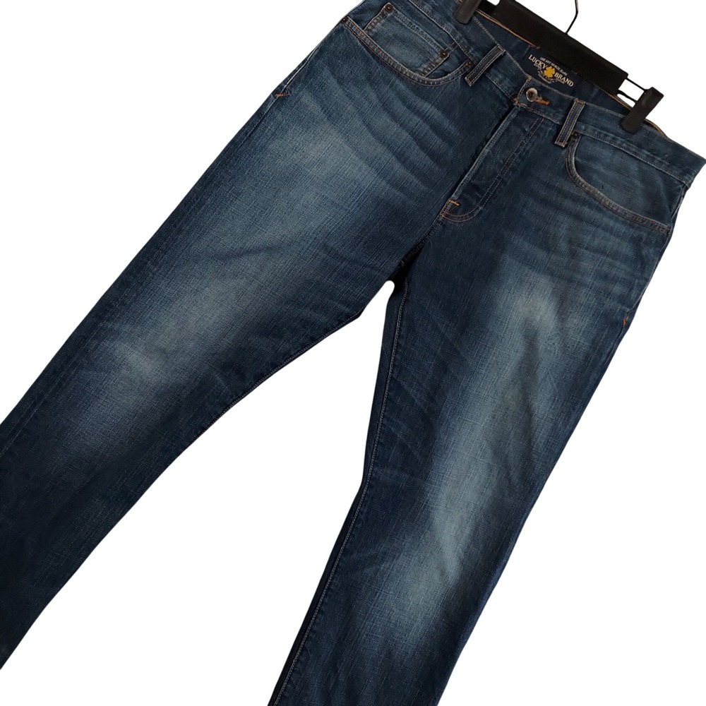 Lucky Brand 121 Heritage Slim Jeans Men 36x32 Blue Medium Wash Button Fly